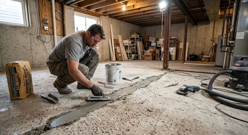 Cracked Basement Floor Repair in Stark County, OH